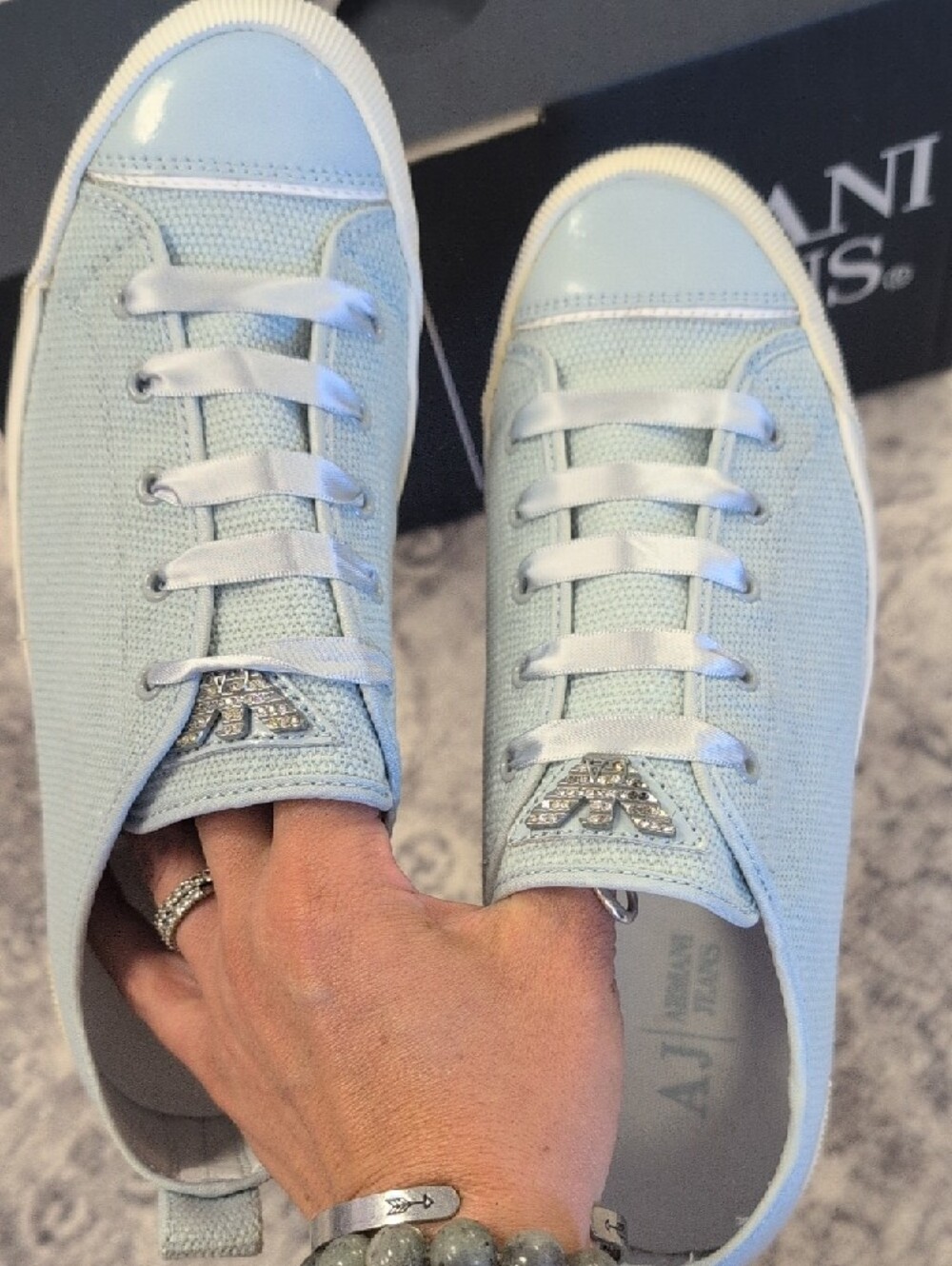 Armani Jeans Light Blue Canvas Slip-On Sneakers - Picture 5 of 11